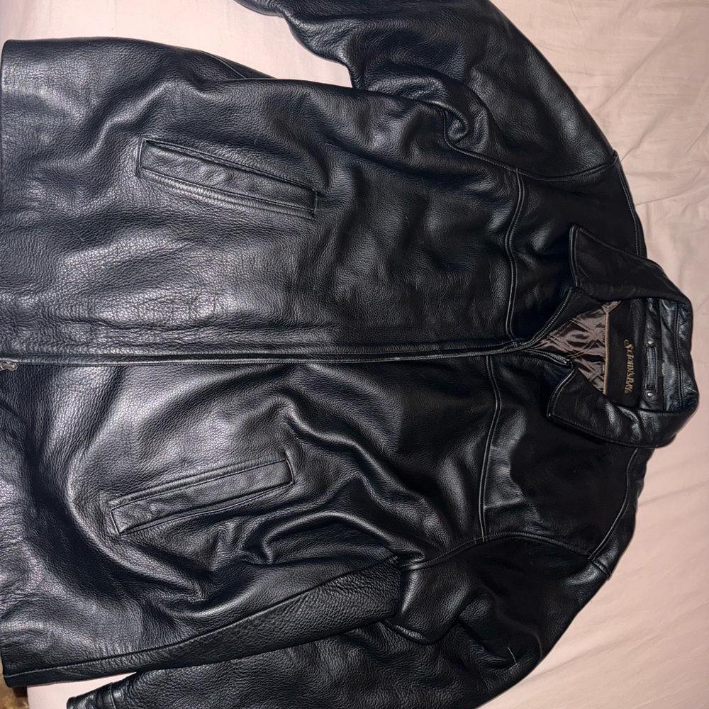 Men's Black Leather Jacket - Classic Zip Front
